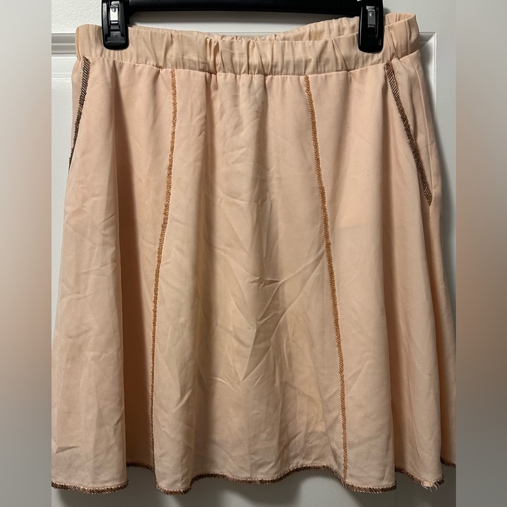 Cache Cream A-Line Skirt with Brown Trim